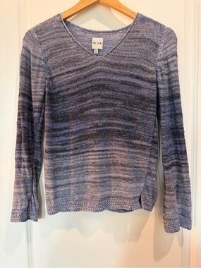 NIC+ZOE Blue Ombre Linen Blend Lightweight Knit Sweater XS Long Sleeve